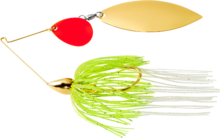 War Eagle Spinnerbait Gold Frame TW - GTRK02 White Chartreuse-Red/Gold Blades