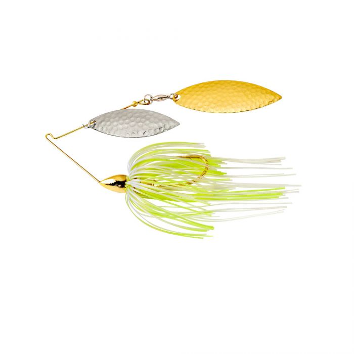 War Eagle Spinnerbait Gold Frame Hammered DW Hot White Chartreuse