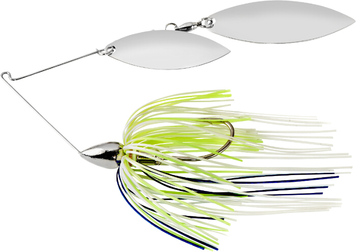War Eagle Spinnerbait Nickel Frame DW - NW36 White Chartreuse Blue
